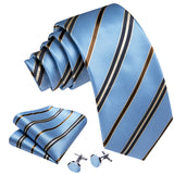 New Blue Silk Ties High Quality For Men Classic Plaid Woven Handkerchife Cufflinks Sets Groom Wedding Designer Barry.Wang 1535