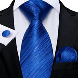 2023 New Blue Ties for Men Luxury Paisley Striped Check Silk Polyester Men's Wedding Party Necktie Accessories Handkerchief Gift