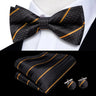 Hi-Tie Striped Black Red Mens Bow Tie Hankerchief Cufflink Pre-tied Silk Butterfly Knot Bowtie for Male Business Party Wholesale