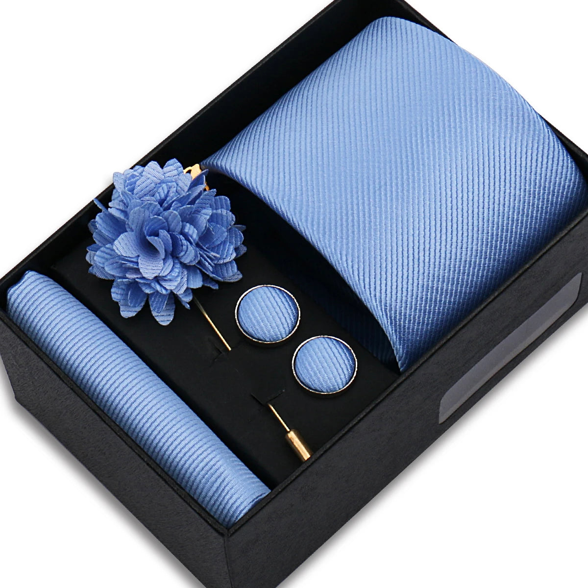 Top Quality Solid color Ties Hanky Cufflinks Brooch Set Elegant Jacquard Necktie For Men Business Wedding In Gift Box Gravatas