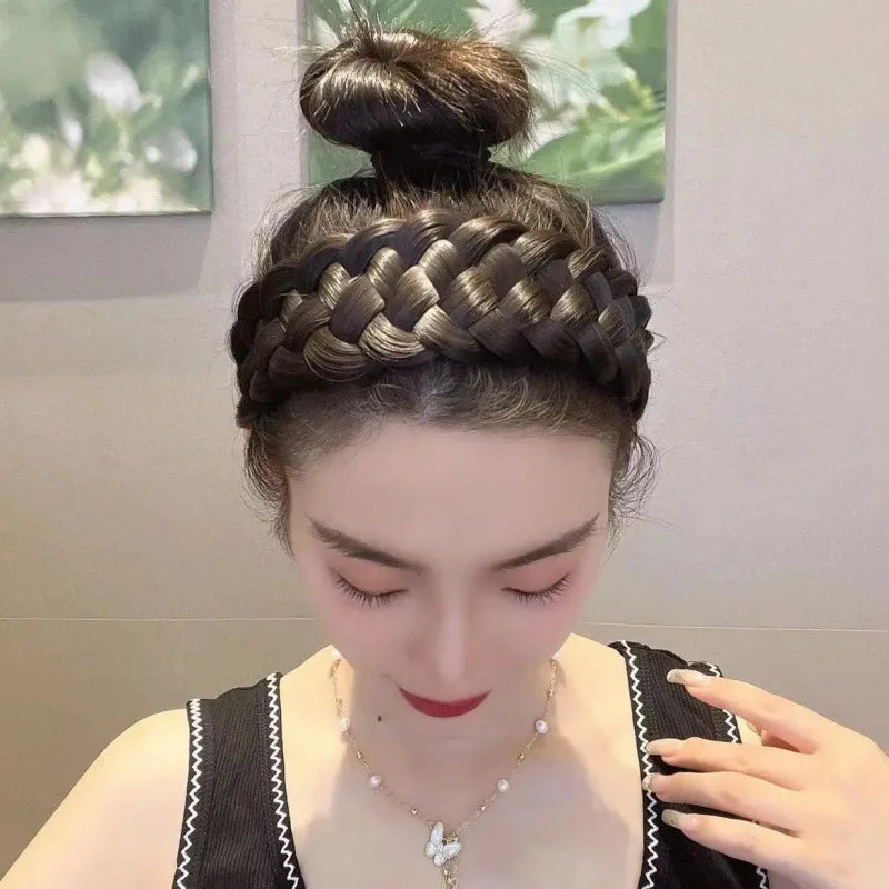 Wig Braided Headbands for Women Fishbone Wide Twist Hairbands Handmade Head Hoop Hair Bands Styling Headwear Accessories Gift