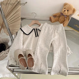 Ensemble deux pièces décontracté pour fille, style coréen, printemps-automne, col poupée, sweat à capuche et pantalon à manches longues, 3-7 ans
