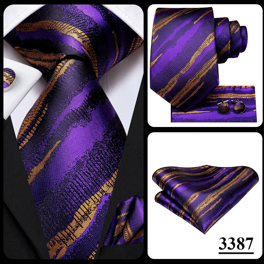 Hi-Tie Designer Purple Solid Paisley Silk Wedding Tie For Men Quality Hanky Cufflink Men Gift Necktie Set Fashion Dropshipping