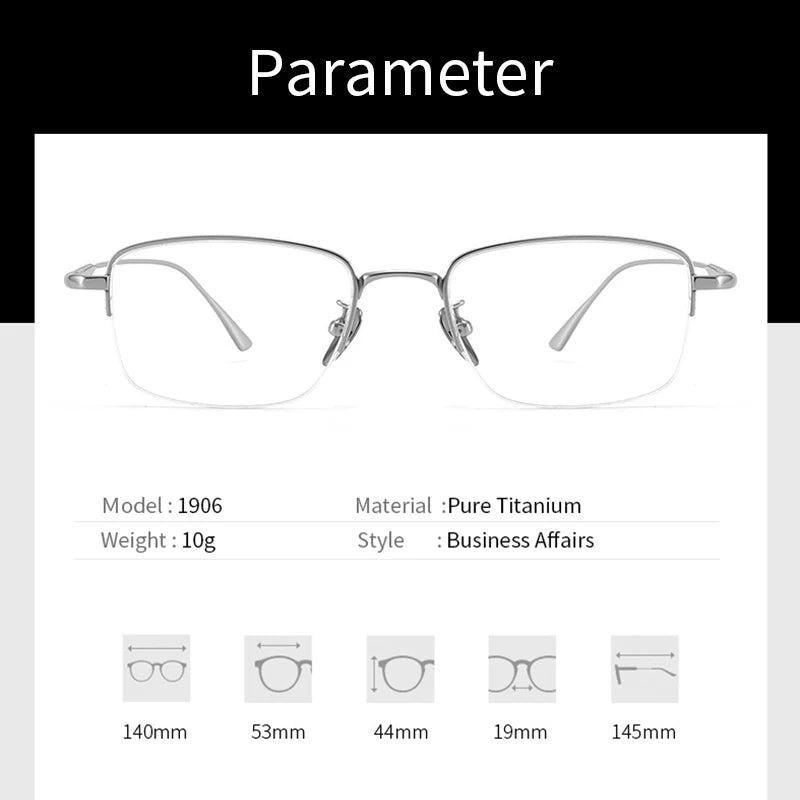 Lzabella New Men's Half Frame Glasses Business Casual Pure Titanium Frame Fashionable And Trendy Prescription Glasses 1906