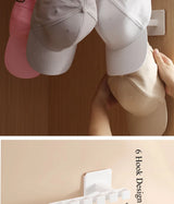 1pc wall mounted non perforated baseball cap hook, smooth and burr free, 6-hook design, multifunctional storage