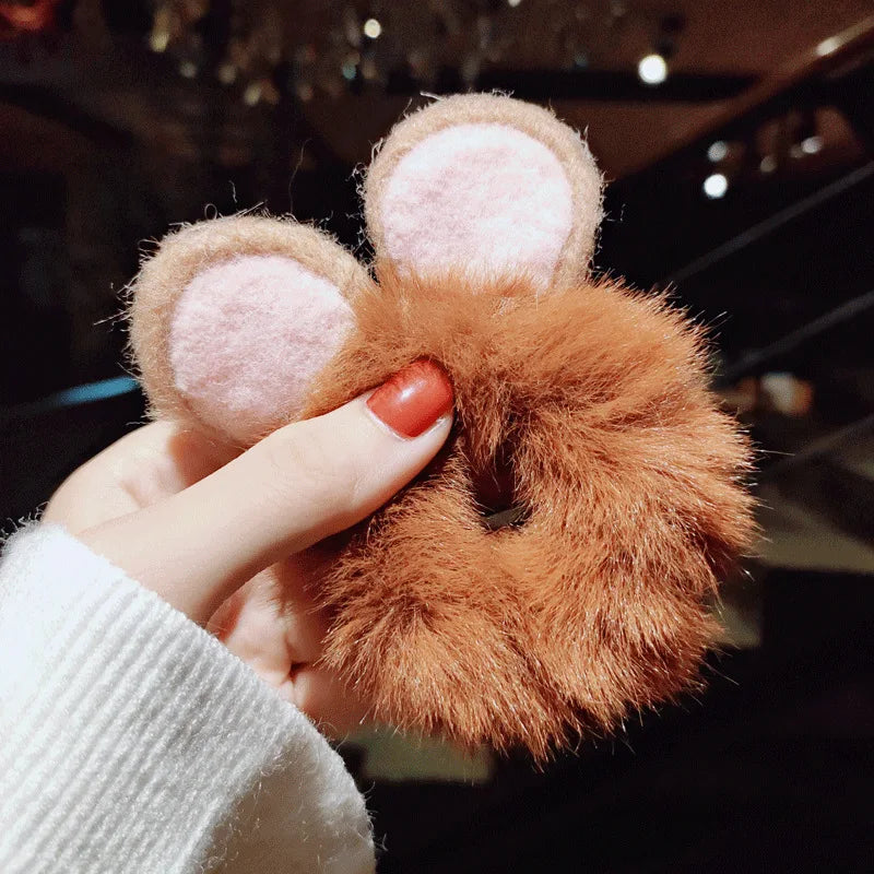 Women Girl Cute Cartoon Hair Scrunchies Panda Cows Cat Rabbit Plush Elastic Hair Bands Sweet Pontail Ties Christmas Accessories