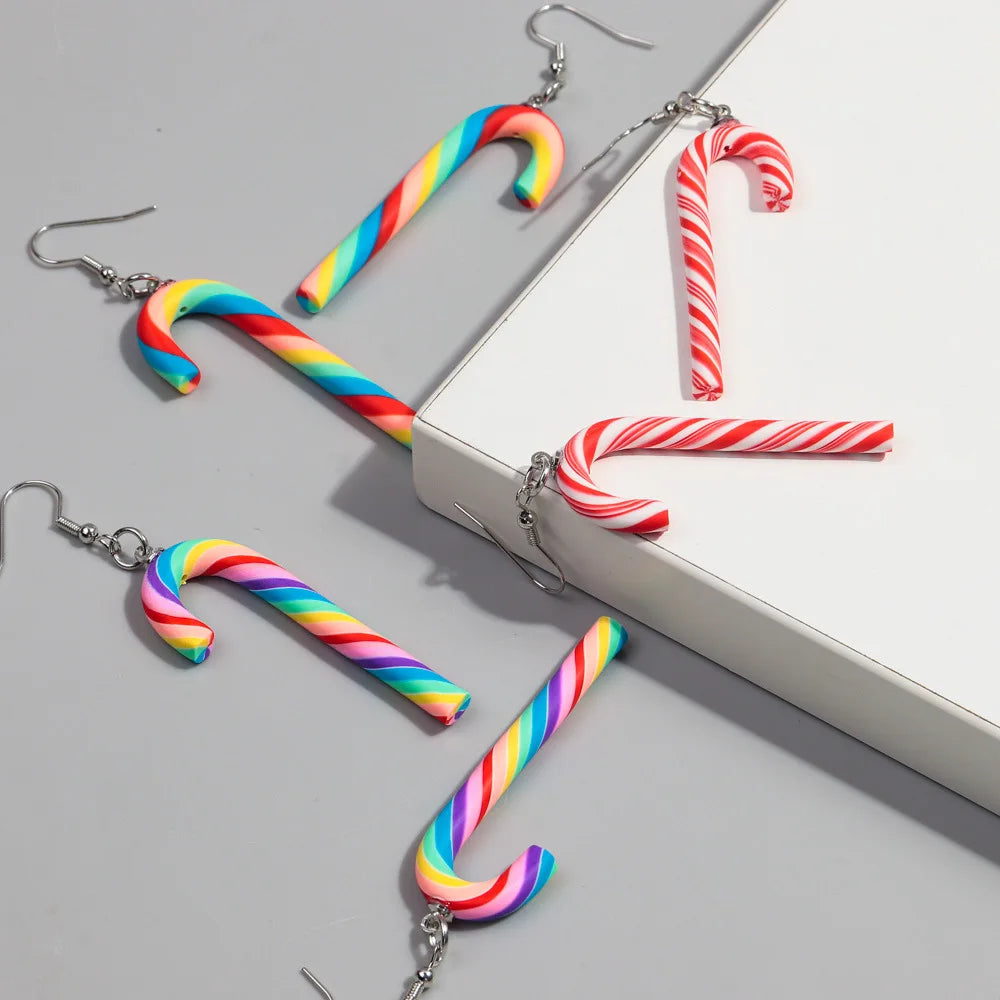 1 Pair Candy Cane Earrings Ladies Girls Christmas Ornaments Accessories Jewelry Gifts