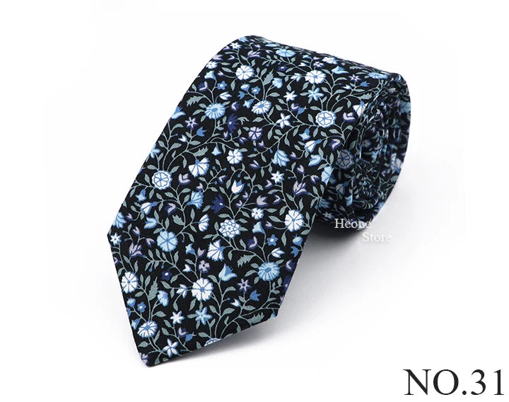 New Chic Floral Tie For Men Women 100% Cotton Beautiful Elegant Flower Necktie White Blue Narrow Skinny Wedding Casual Cravat