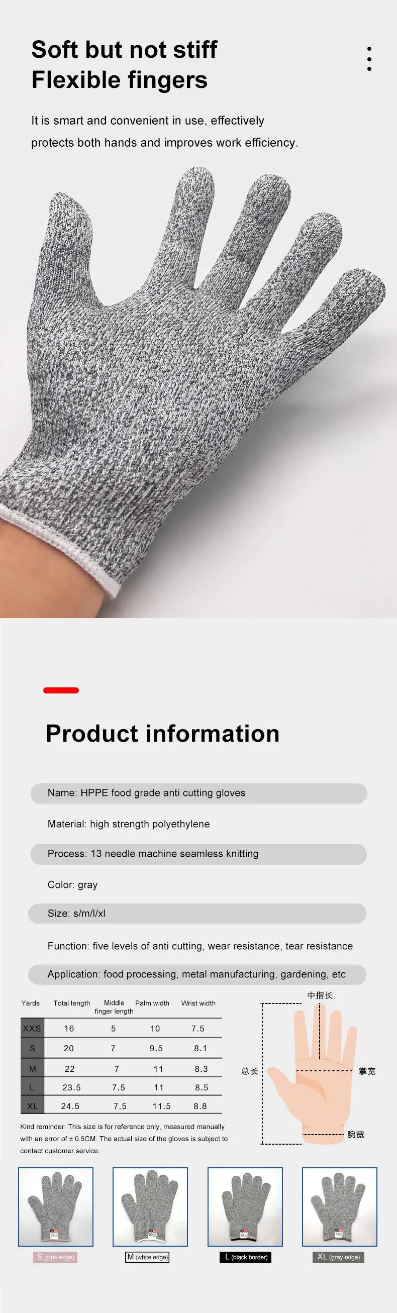 A Pair Anti Cut Proof Gloves Hot Sale Grey Black Anti Cut Level 5 Safety Work Gloves Glass Cutting Safety Protection