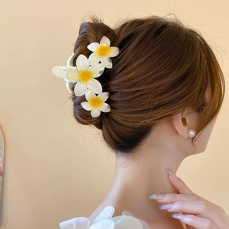 Dopamine Sunflower Shark Clip Sweet Gradient Flower Grab Clip Ponytail Braid Hair Clip for Girls Beach Vacation Hairstyles
