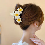 Dopamine Sunflower Shark Clip Sweet Gradient Flower Grab Clip Ponytail Braid Hair Clip for Girls Beach Vacation Hairstyles