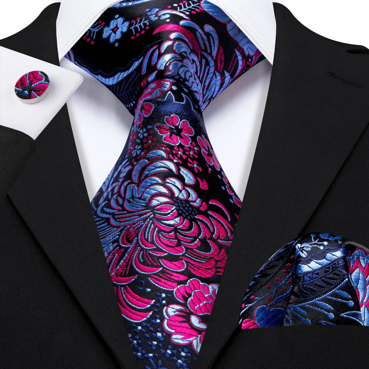 Elegant Multi Floral Silk Mens Tie Hanky Cufflinks Set Jacquard Flower Necktie For Male Wedding Business Party Event Barry.Wang