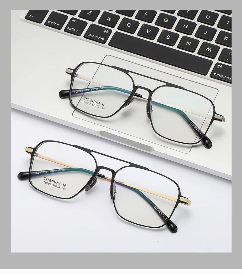 Light Pure Titanium Frames Retro Polygon Spectacle Pilot Ultra Double Bridge Customized Optical Prescription Eyeglasses Man