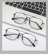 Light Pure Titanium Frames Retro Polygon Spectacle Pilot Ultra Double Bridge Customized Optical Prescription Eyeglasses Man