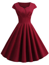 Robe d'été rose pour femme, col en V, style vintage, élégante, rétro, pin-up, soirée, bureau, mi-longue