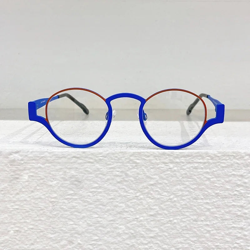 High Quality Japanese Retro Red Patchwork Round Pure Titanium Glasses Frames Men Eyeglasses Women Customizable lenses