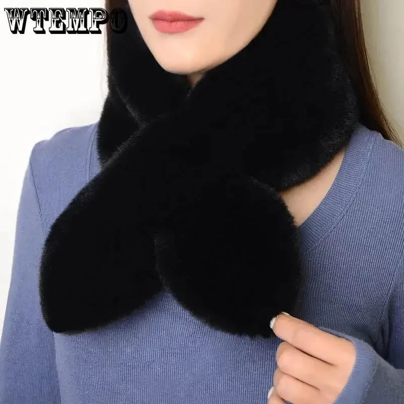 WTEMPO Solid Color Scarves for Ladies Neck Warmers Long Fluffy Scarf Thick Warm Neck Collar Faux Fur Muffler Scarf