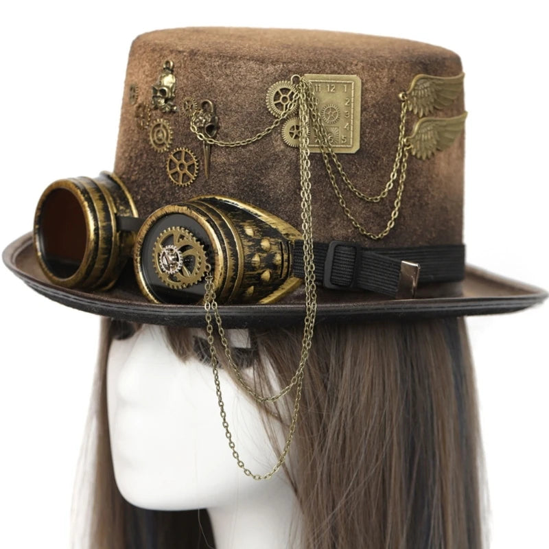 Steampunk Men Hat With Goggles Gay Top Hat Jazz Hat Gothic Steampunk Top Hat For Men Non-slip Hat Carnival Nightclub