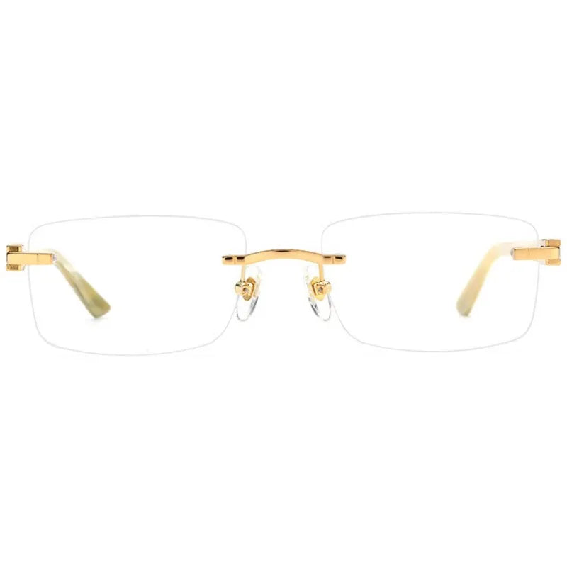 Frameless Horn Pure Titanium Glasses Frame with High-grade Natural White Horn Temples Can Be Matched with Myopia and Presbyopia.