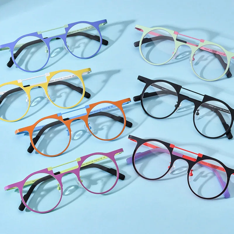 High-quality niche multi-color glasses frame literary fashion retro round ultra-light pure titanium hip hop trend optical glasse