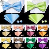 Hi-Tie Jacquard Silk Mens Bowtie Bow Tie Hanky Cufflinks Set Pre-tied Butterfly Knot Black White Grey Blue Red Green Pink Purple