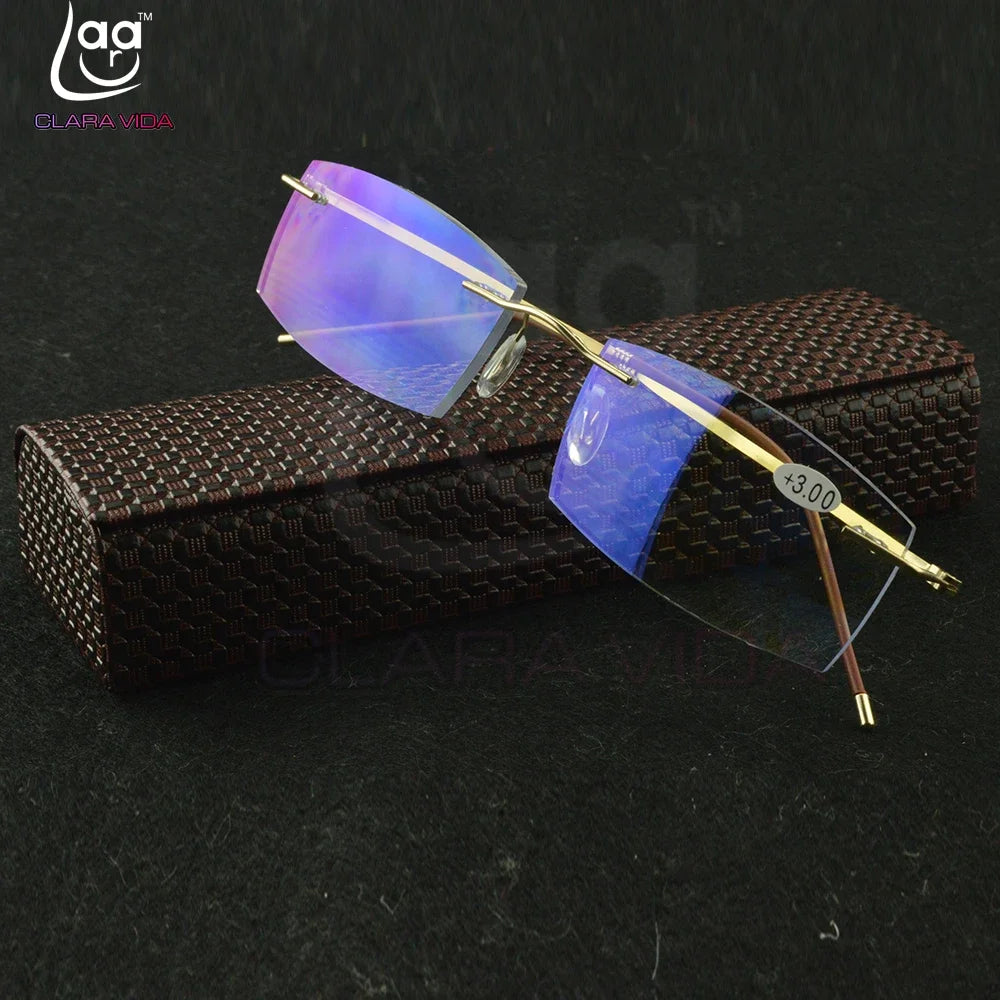 Titanium Frame Ultra Light Memory Gold Frame Coating Lenses Men Women Rimless Reading Glasses  0.75  1  1.5  1.75  2  2.25 To  4