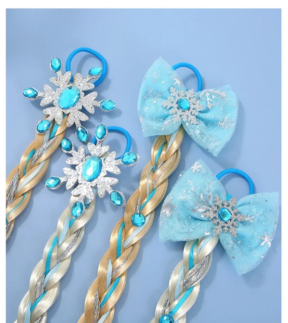 Girls Snowflake Hair Bow Kids Rainbow Hair Tie Princess Accessories Toddler Snowflake Elastics Baby Accessories Hair Bands Braid
