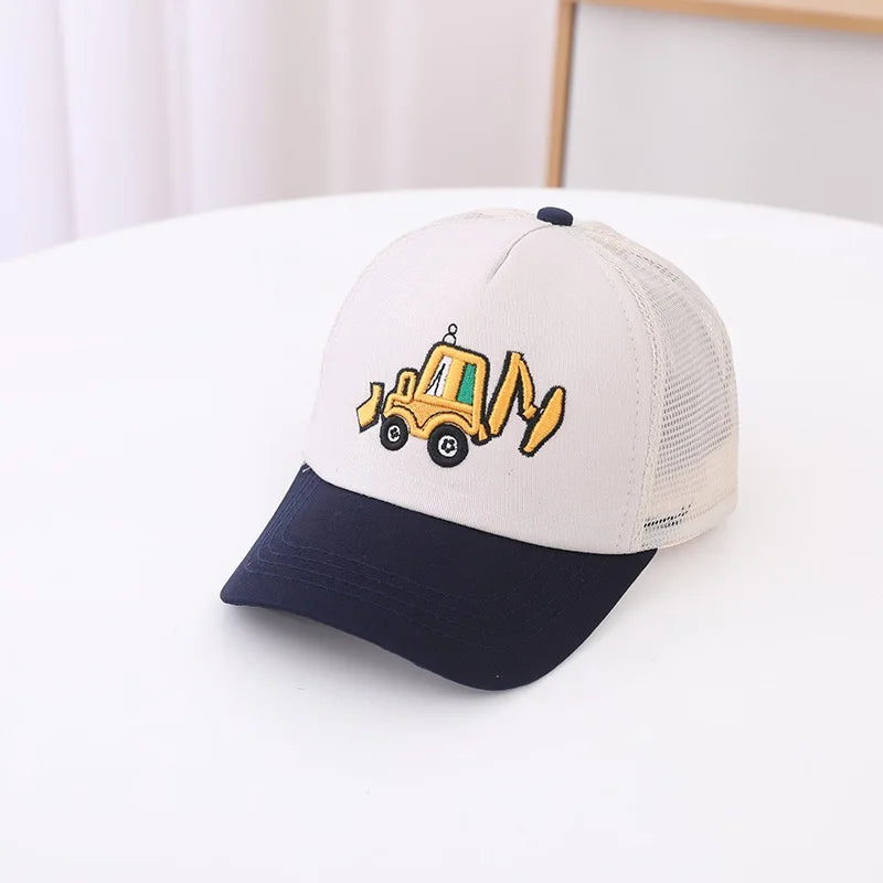 Korean Children 's Sports Hats Toddler Baby Boy Baseball 2024 Summer Embroidered Excavator Outdoor Kids Hip Hop Caps Adjustable