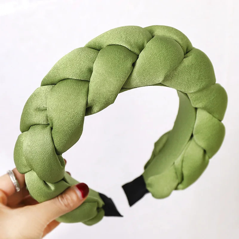 Winter/Autumn Women Thick Braids Headband Solid Adults Headdress Silk Fabric Padded Hairband Wide Hair Hoop Women Hair Ornament