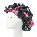 Soft Silky Print Satin Bonnet for Women Large Nightcap with Long Satin Ribbon Tie Band Bonnet Adjustable Wide Band Head Wrap Hat
