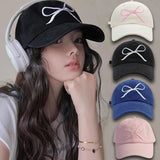 New Korean Bow Baseball Cap Women Y2K Pink Bows Embroidered Snapback Hat Summer Adjustable Soft Top Peaked Fashion Caps Gorras