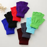 Unisex Black Half Finger Fingerless Gloves for Women and Men Wool Knit Wrist Cotton Gloves Solid Color Winter Warm Work Gloves