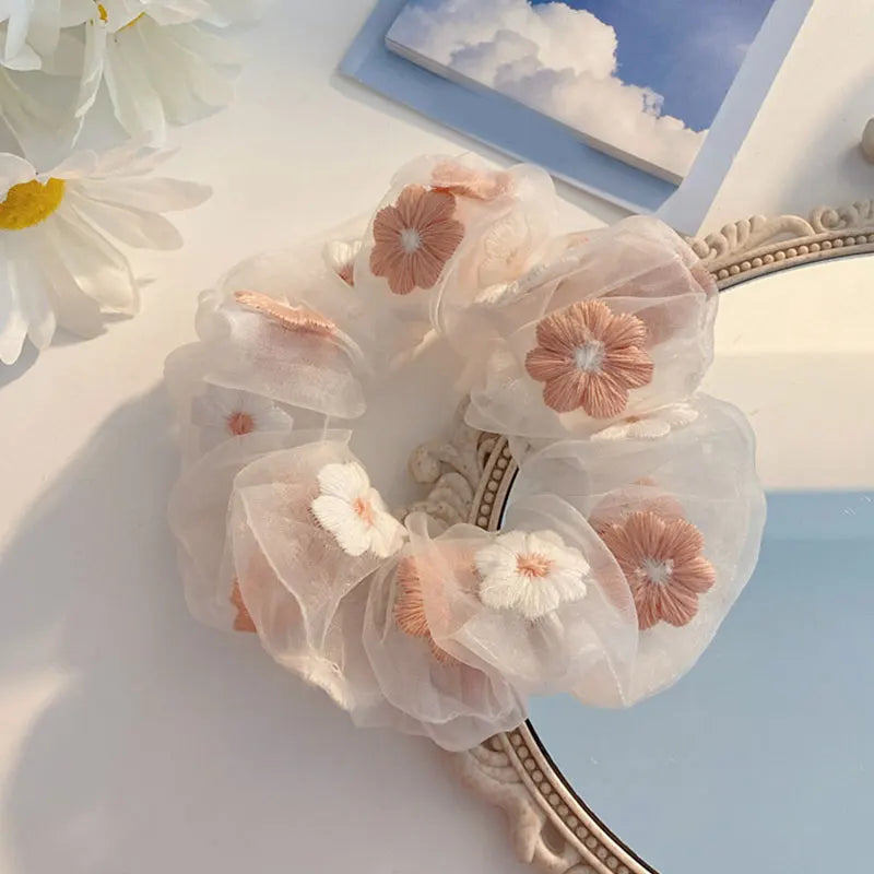 Lace Scrunchies Bowknot Ribbon Elastic Hair Bands Hair Rope Ties Hair Accessories Ponytail Holder Hair Ring INS Hair Accessories