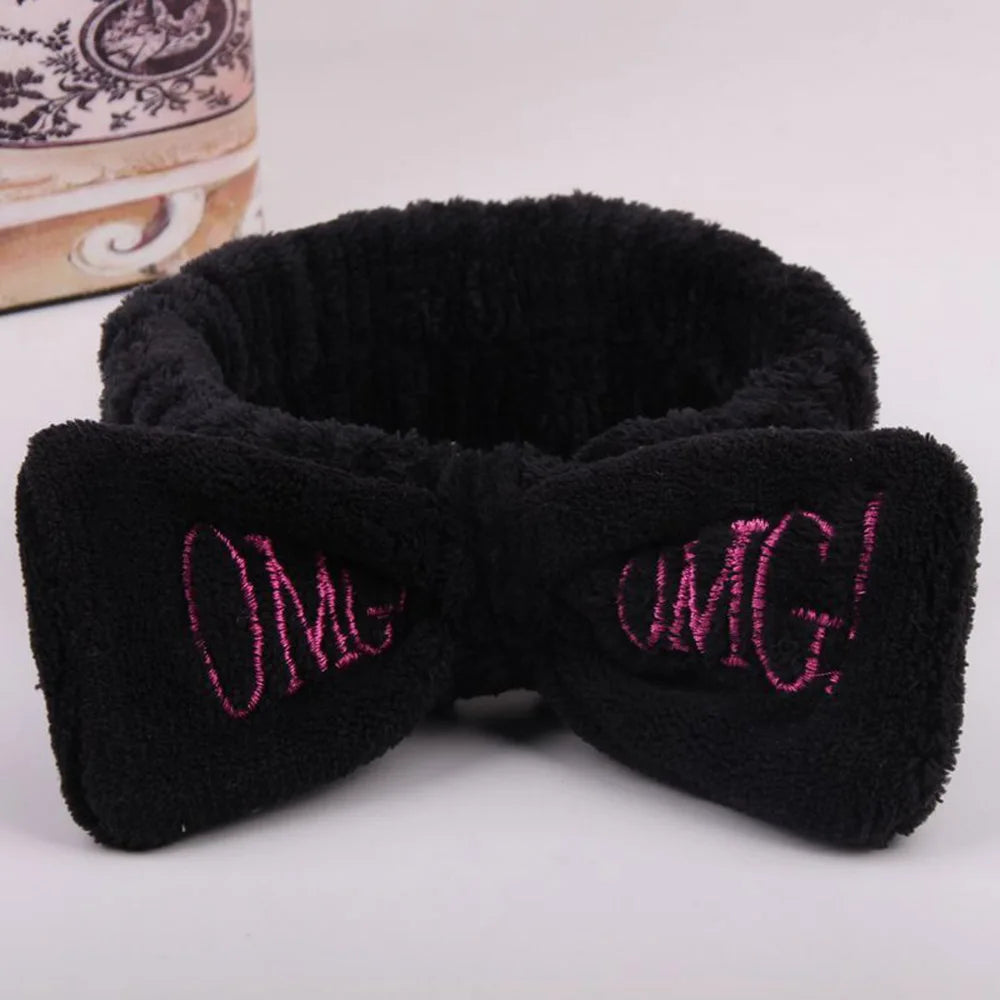 Letter OMG Headbands for Women Girls Bow Wash Face Turban Makeup Elastic Hair Bands Coral Fleece Hair Accessories