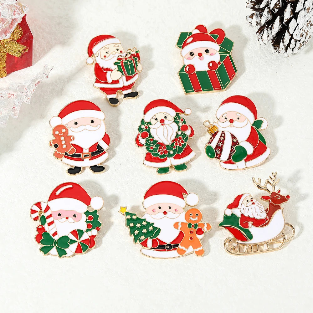 8 Styles Pretty Santa Claus Collection Brooches Candy Canes Wreath Sleigh Reindeer Tree Father Christmas Lapel Pins Xmas Gift