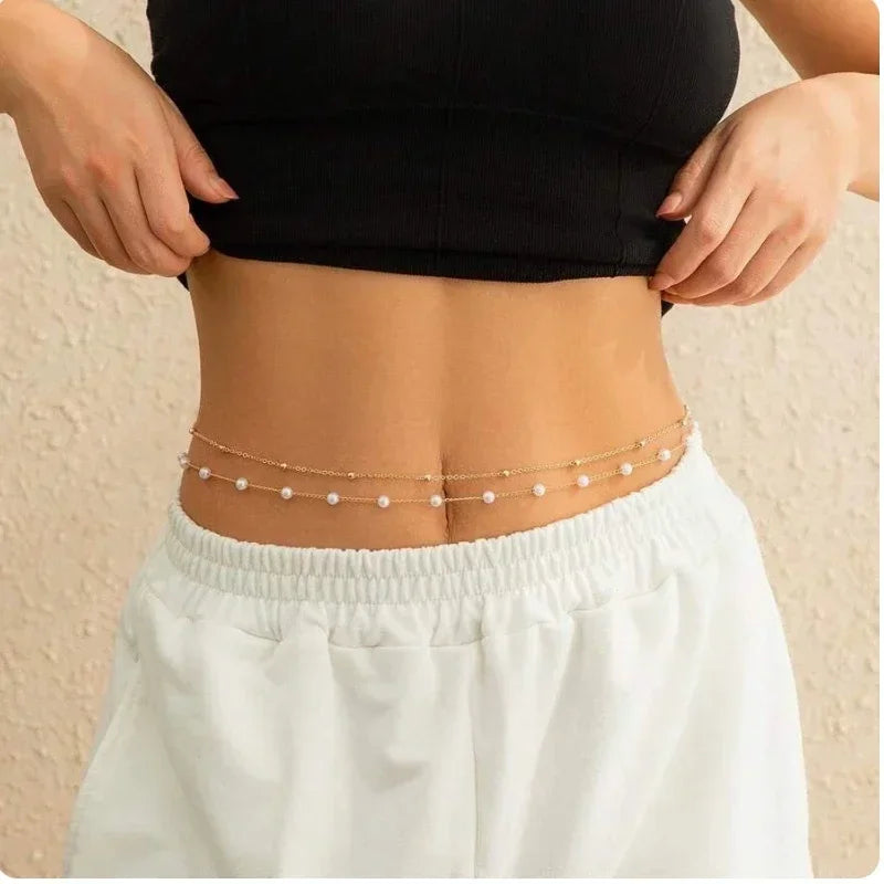 Waist Accessory Fashionable and Personalized Round Bead Chain Twisted Chain Double-layer Women's Waist Chain New Body Chain