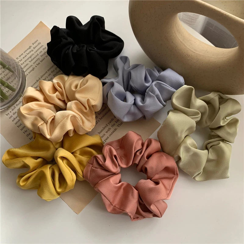 Women Silk Scrunchie Elastic Handmade Multicolor Hair Band Ponytail Holder Headband Hair Accessories 1PC Satin Silk Solid Color