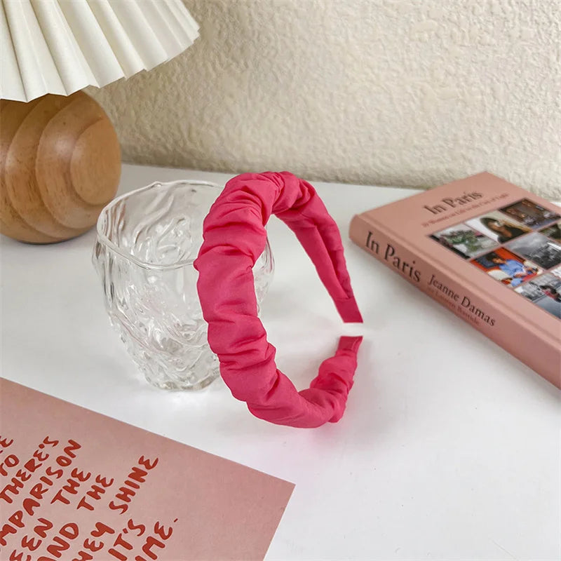 2022 Gentle Pink Womans Hairbands Girl Sweet Plush Wide Side Sponge Headband Hair Hoop Fashion Simple Solid Color Hair Accessory