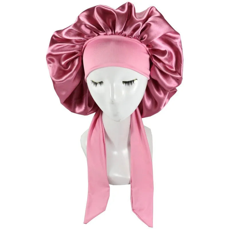 Women Big Size  Satin Cap for Sleeping Hat Night Sleep Cap Hair Care Silk Bonet Stain Hair Cap for Women Curly Springy Hair