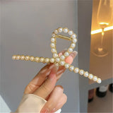 Metal Hair Claw Crab Clip for Women Girls Korean Non Slip Big Geometric Barrette Shark Clip Hairpin Head Pearl Hair Accessories