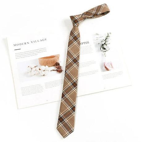 Brown Retro Plaid Striped Lazy-Free Japanese Style Brown Tie Women's Junior Wear Bow Tie College Style Men's Fashionmariage bleu