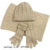 Wool Hat Scarf Gloves Set Necessory Winter warm Solid color Ladies Hat knitting Knitted Beanie Cap Women