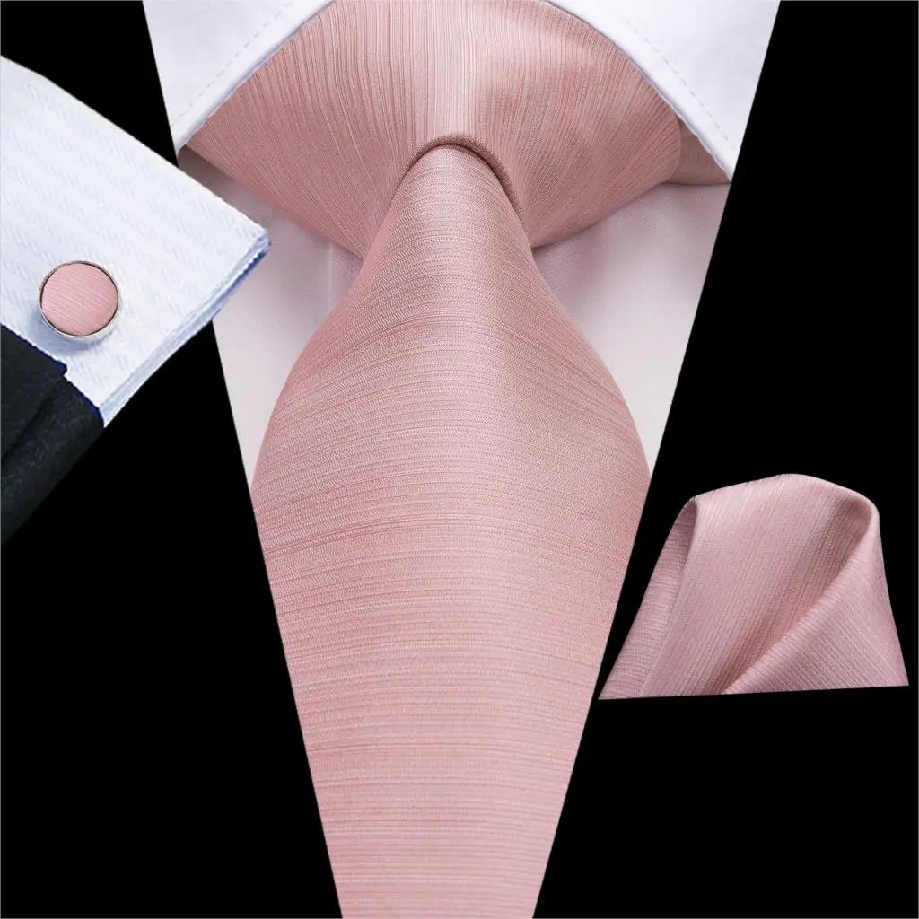 Hi-Tie Solid Rose Pink Coral Paisley Mens Silk Wedding Tie Fashion Design Necktie For Men Quality Hanky Cufflink Business Party