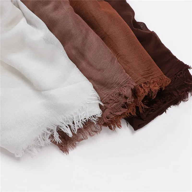 Big Size Plain Fringe 100% Cotton Viscose Hijab Scarf High Quality Wraps and Shawls Pashmina Musulman Headband Islamic Turban