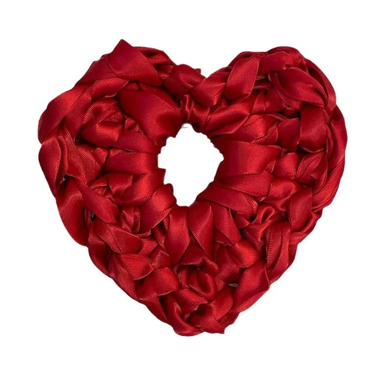 HANGZHI Red Handmade Crafted Satin Heart Hair Bands Simple Personalized Hair Accessories for Women Unique Exaggerated Headbands