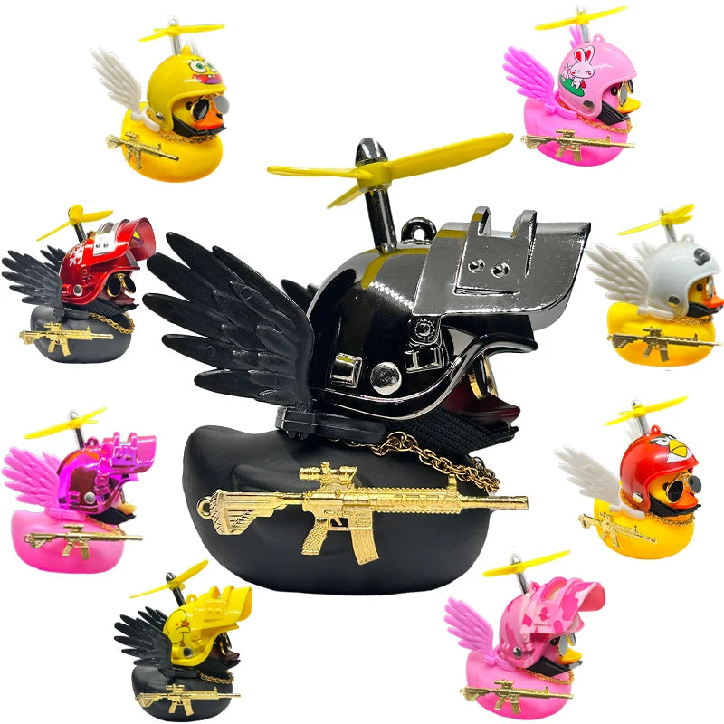 Car Duck Auto Interior Decoration Car Ornaments Rubber Duck With Helmet Bicycle Road Bike Motor Kids Toy Bike Accessories