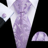 Barry.Wang Purple Lilac Lavender Silk Mens Tie Handkerchief Cufflink Set Jacquard Floral Necktie for Male Wedding Business Party