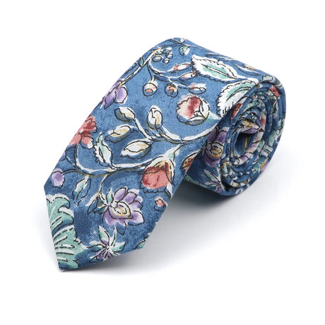 New Style Floral Printed 6cm Tie Blue Green Purple Skinny 100% Cotton Necktie For Men Women Wedding Party Suits Shirt Accessory