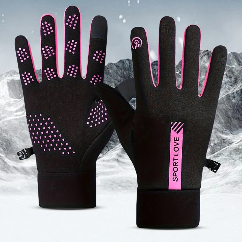 1Pair Winter Waterproof Windproof Non-slip Touch Screen Warm Gloves, For Outdoor Cycling, Driving, Skiing