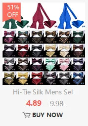 Hi-Tie Brand Silk Pre-tied Men's Bow Tie Hanky Cufflinks Set Bowtie for Male Jacquard Solid Paisley Floral Wedding Business Gift